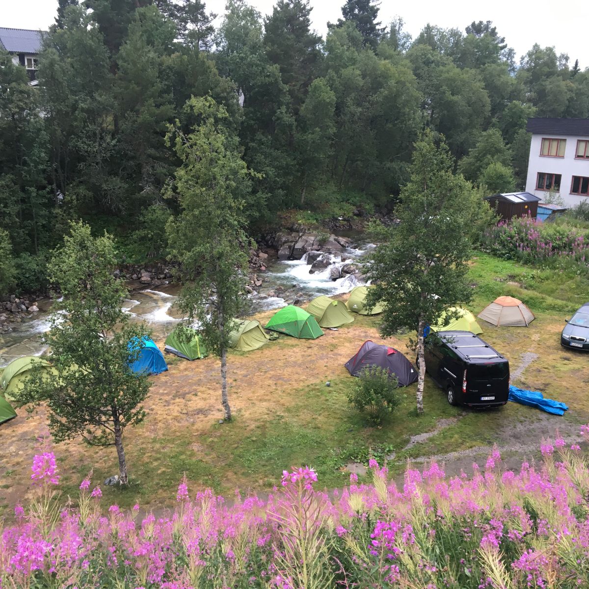 camping, teltplass ved elven
